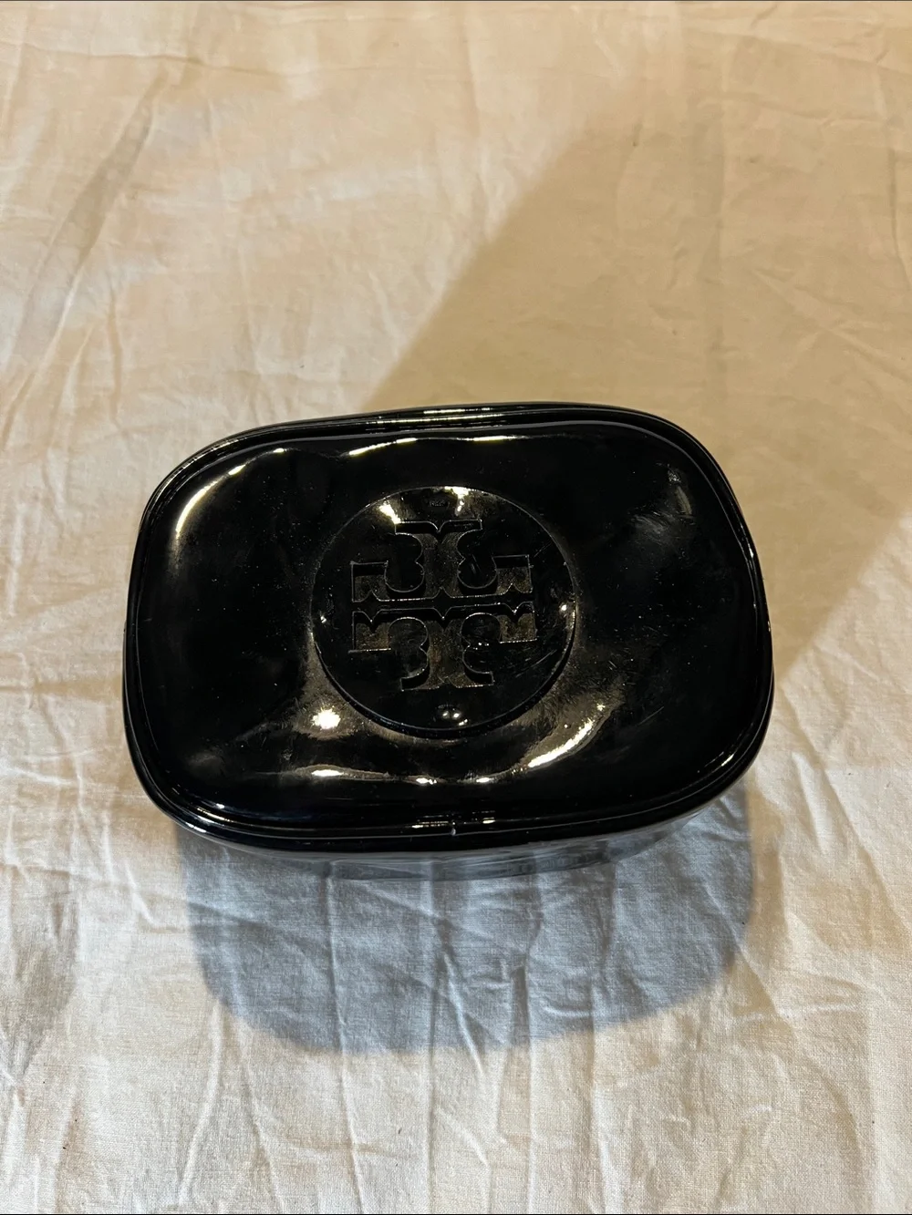 Tory Burch Black Patent Logo Cosmetic Pouch